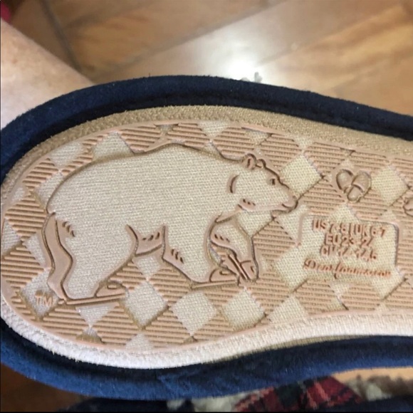 Kid's Dearforms "lil bear" buffalo check scuff slippers navy plaid - Picture 2 of 4
